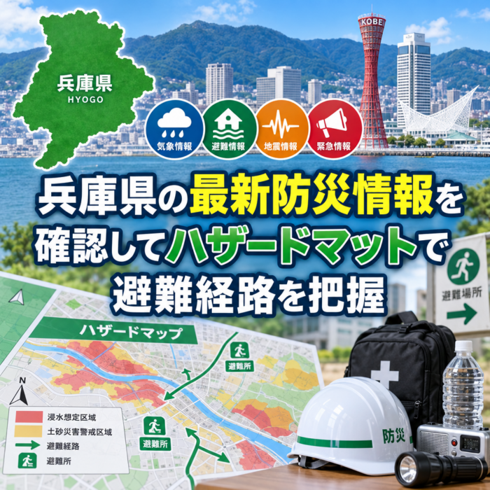 兵庫県の最新防災情報を確認してハザードマットで避難経路を把握